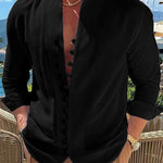 Luxio Fashion Men’s Retro Long Sleeve Loose Fit Shirt – Button Design