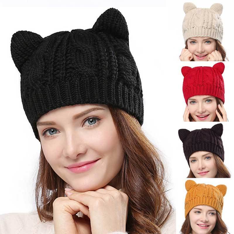Luxio Fashion Handmade Knitted Cat Ear Beanie – Cute Winter Hat