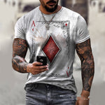 Luxio Fashion Men’s Playing Card Print T-Shirt – Casual Short Sleeve Top