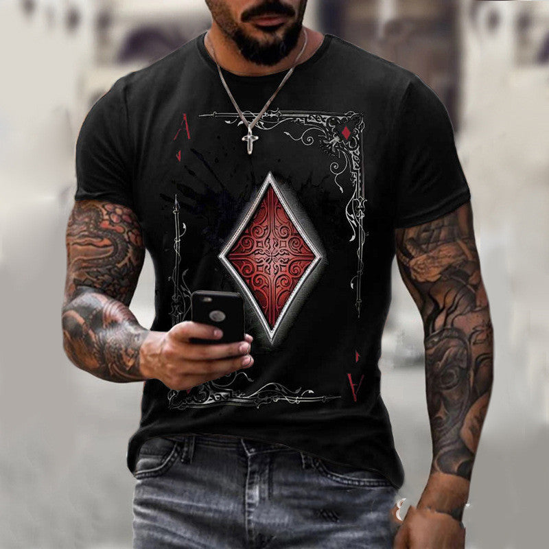 Luxio Fashion Men’s Playing Card Print T-Shirt – Casual Short Sleeve Top