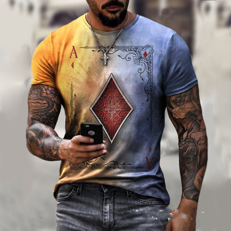 Luxio Fashion Men’s Playing Card Print T-Shirt – Casual Short Sleeve Top