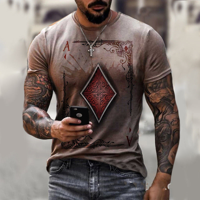 Luxio Fashion Men’s Playing Card Print T-Shirt – Casual Short Sleeve Top