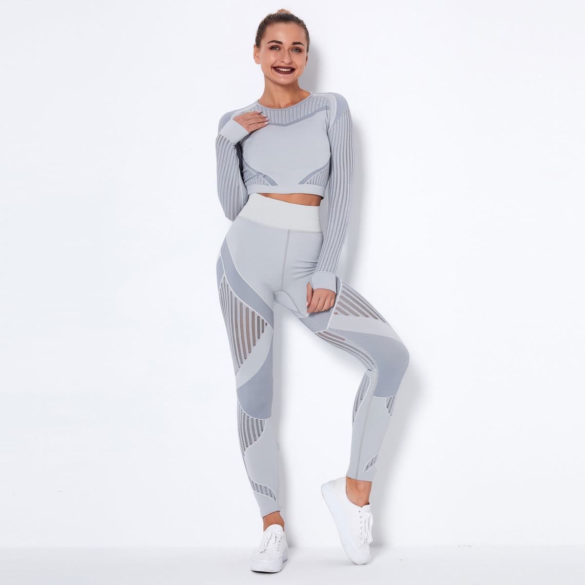 Luxio Fashion Women’s Seamless Knitted Yoga Suit – Long Sleeve Set