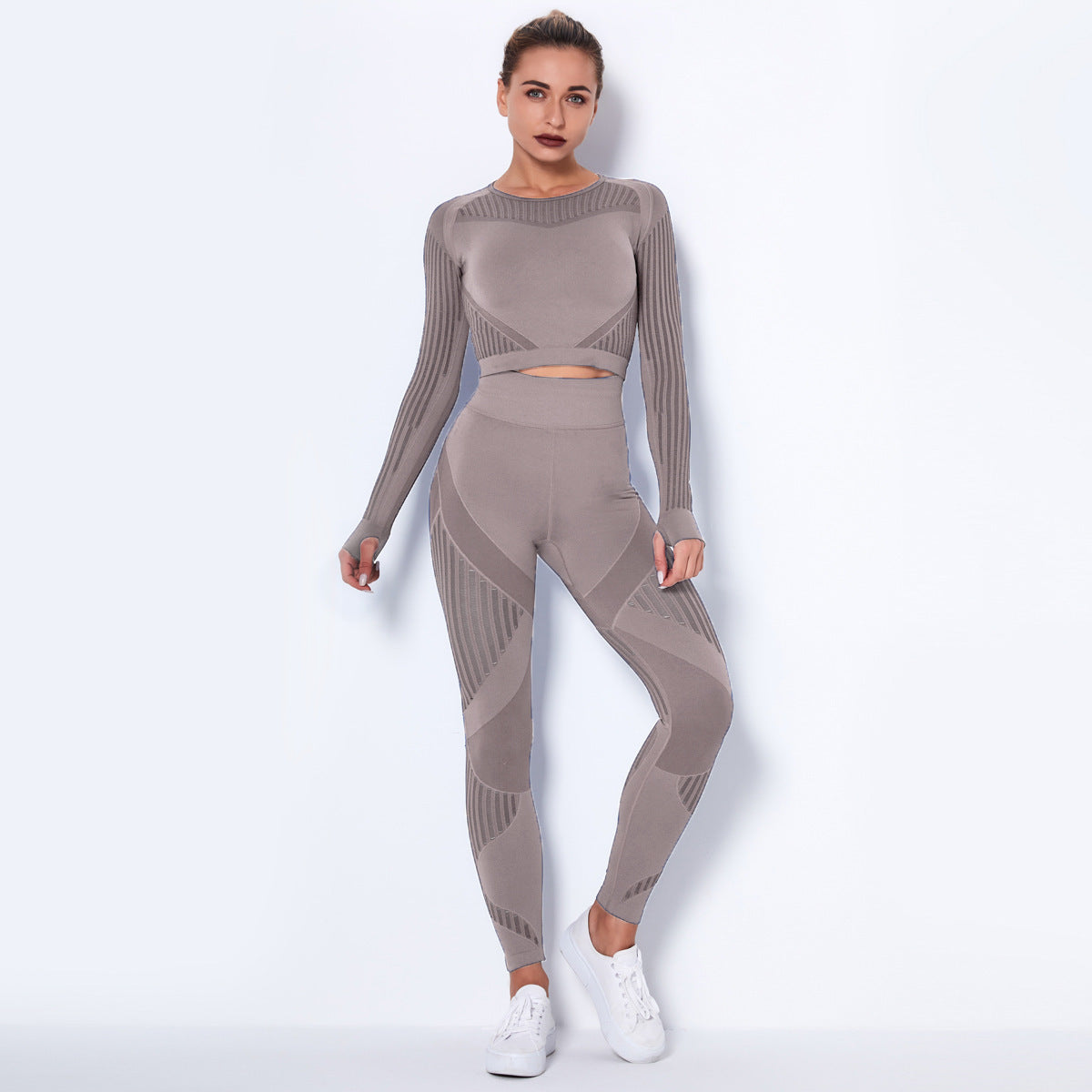 Luxio Fashion Women’s Seamless Knitted Yoga Suit – Long Sleeve Set