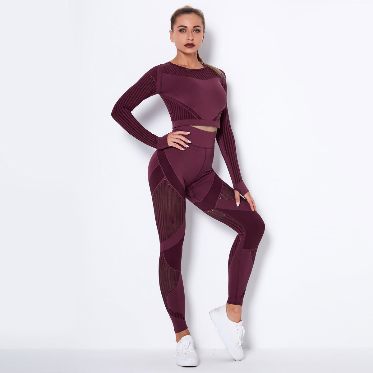 Luxio Fashion Women’s Seamless Knitted Yoga Suit – Long Sleeve Set
