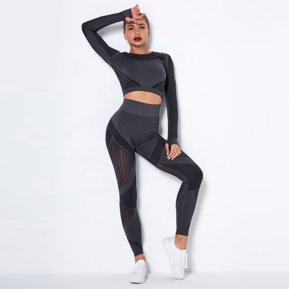 Luxio Fashion Women’s Seamless Knitted Yoga Suit – Long Sleeve Set