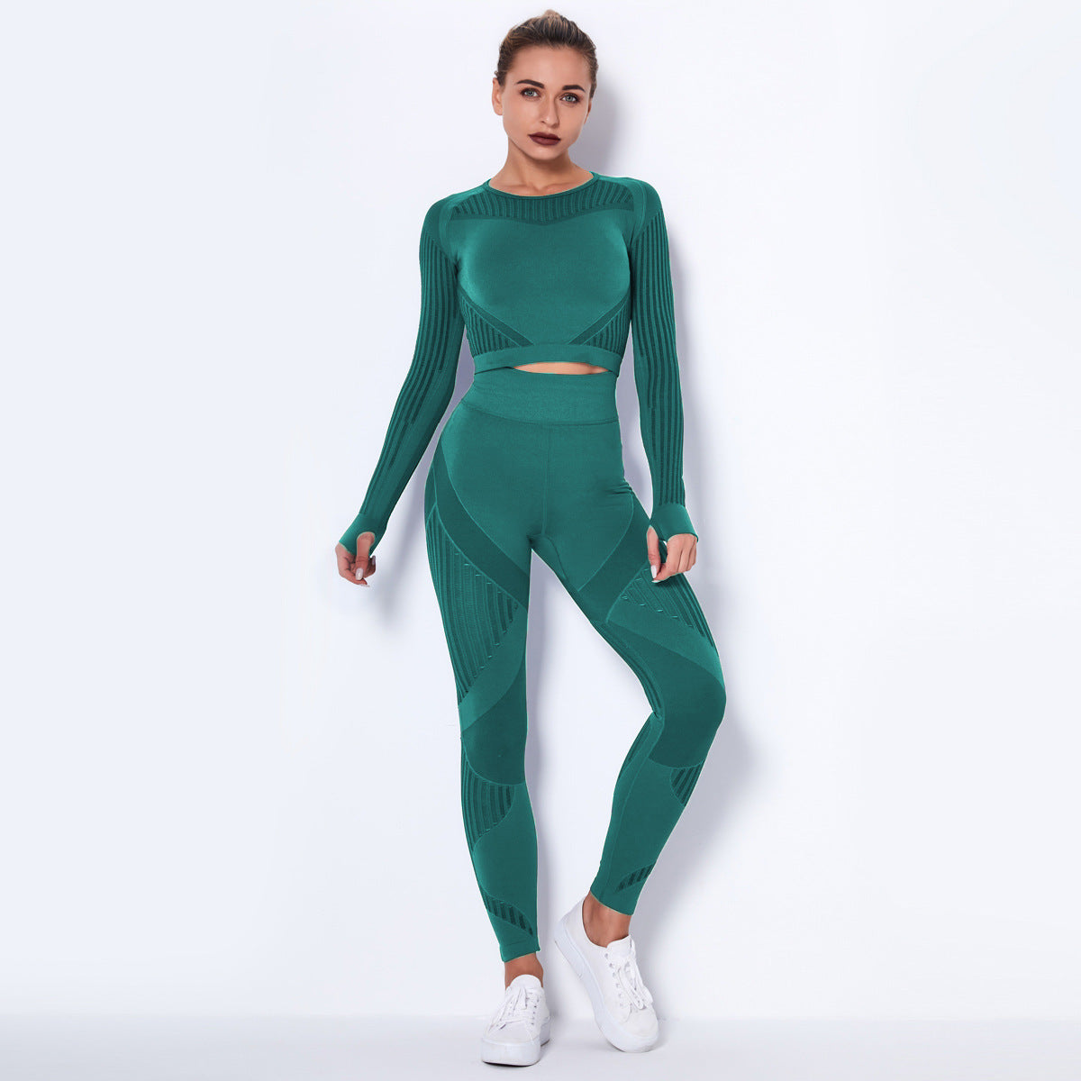 Luxio Fashion Women’s Seamless Knitted Yoga Suit – Long Sleeve Set