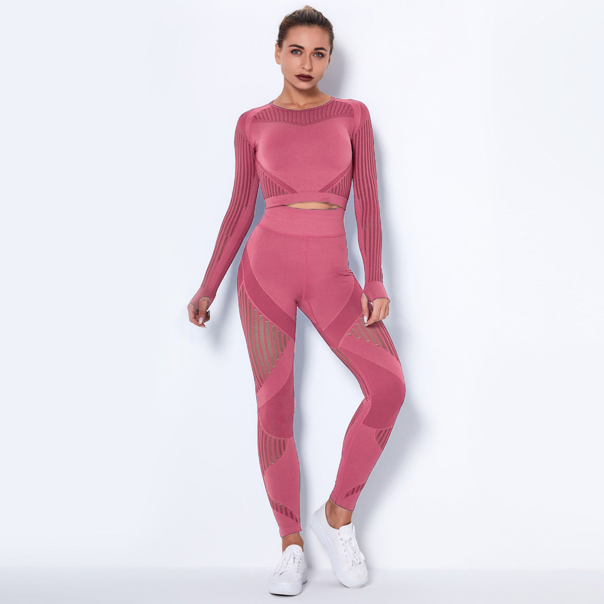 Luxio Fashion Women’s Seamless Knitted Yoga Suit – Long Sleeve Set