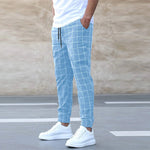Luxio Fashion Men’s Plaid Drawstring Pants – Straight Cotton Trousers