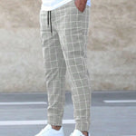 Luxio Fashion Men’s Plaid Drawstring Pants – Straight Cotton Trousers