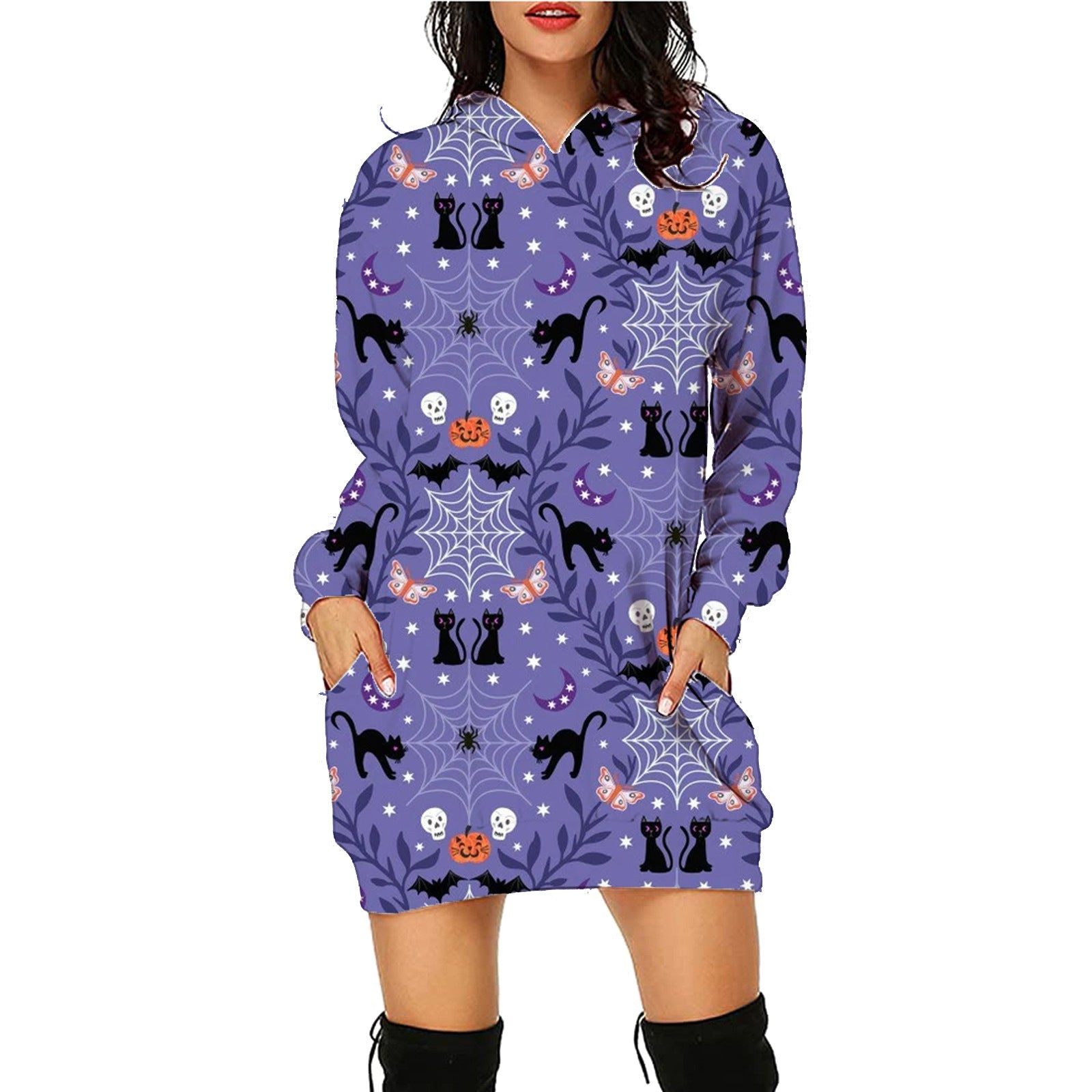 Luxio Fashion Women’s Halloween Print Long Hoodie – Casual Pocket Sweater