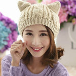 Luxio Fashion Handmade Knitted Cat Ear Beanie – Cute Winter Hat