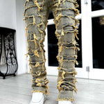 Luxio Fashion Men’s Patched Stacked Skinny Jeans – Long Fit Trousers