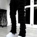 Luxio Fashion Men’s Patched Stacked Skinny Jeans – Long Fit Trousers