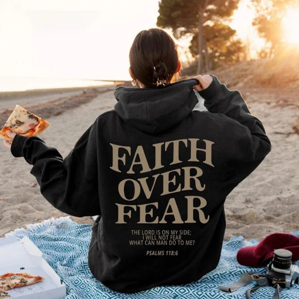 Luxio Fashion Faith Over Fear Christian Hoodie – Unisex Pullover Top