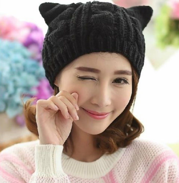 Luxio Fashion Handmade Knitted Cat Ear Beanie – Cute Winter Hat