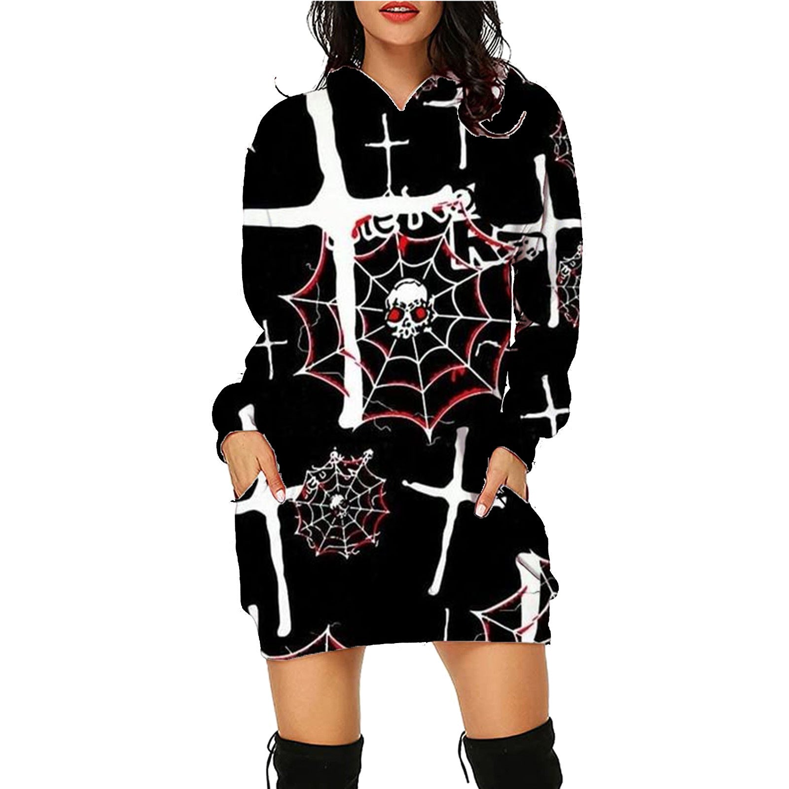 Luxio Fashion Women’s Halloween Print Long Hoodie – Casual Pocket Sweater