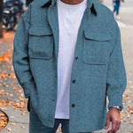 Luxio Fashion Men’s Polo Collar Long Sleeve Coat – Casual Workwear Top