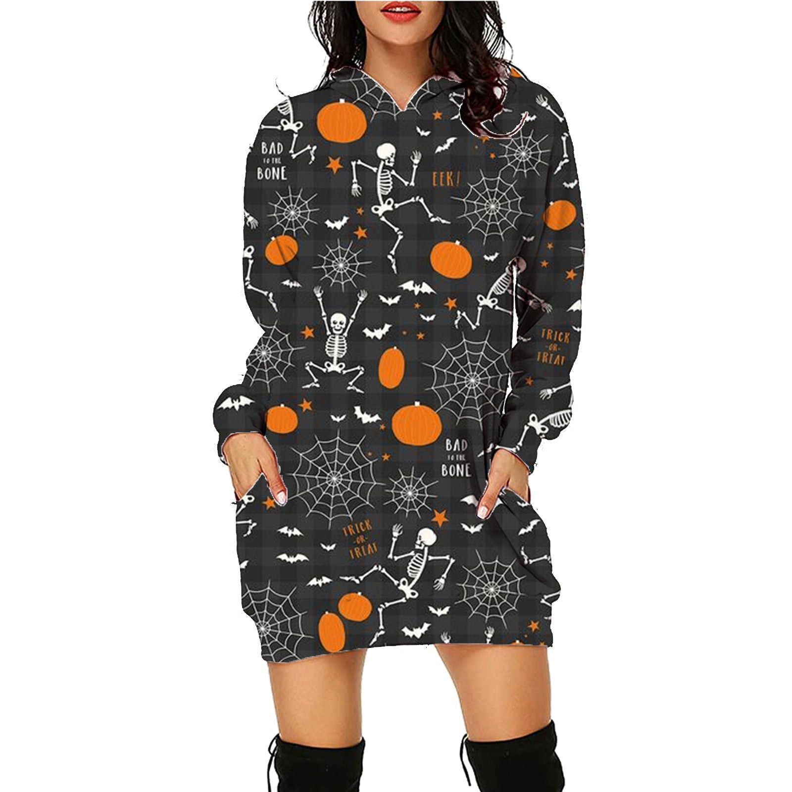 Luxio Fashion Women’s Halloween Print Long Hoodie – Casual Pocket Sweater