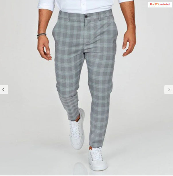 Luxio Fashion Men’s Plaid Print Casual Pants – Loose Fit Trousers