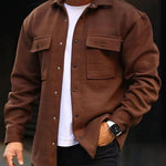 Luxio Fashion Men’s Polo Collar Long Sleeve Coat – Casual Workwear Top