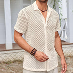 Luxio Fashion Men’s Summer Mesh Lapel Shirt – Short Sleeve Casual Top
