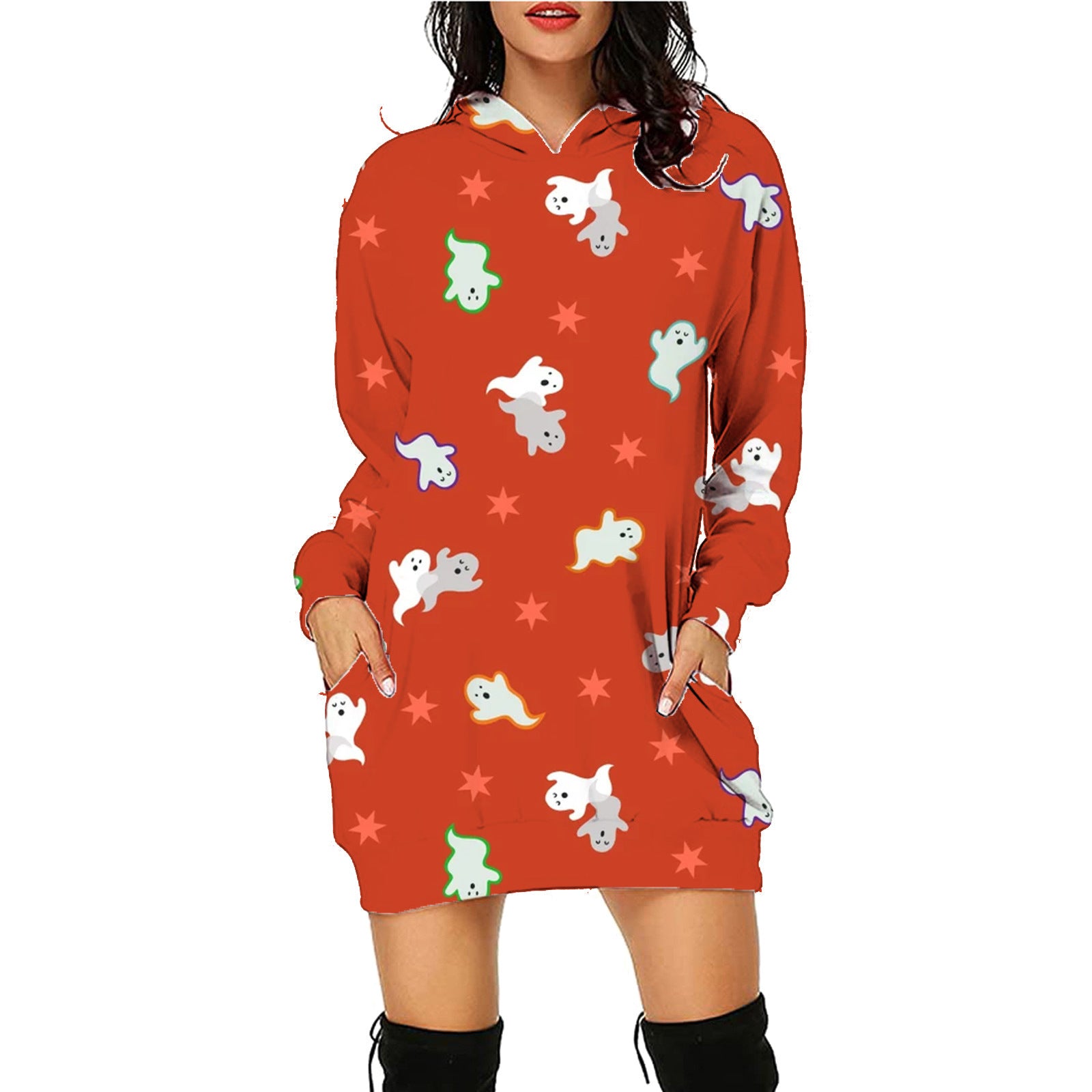 Luxio Fashion Women’s Halloween Print Long Hoodie – Casual Pocket Sweater